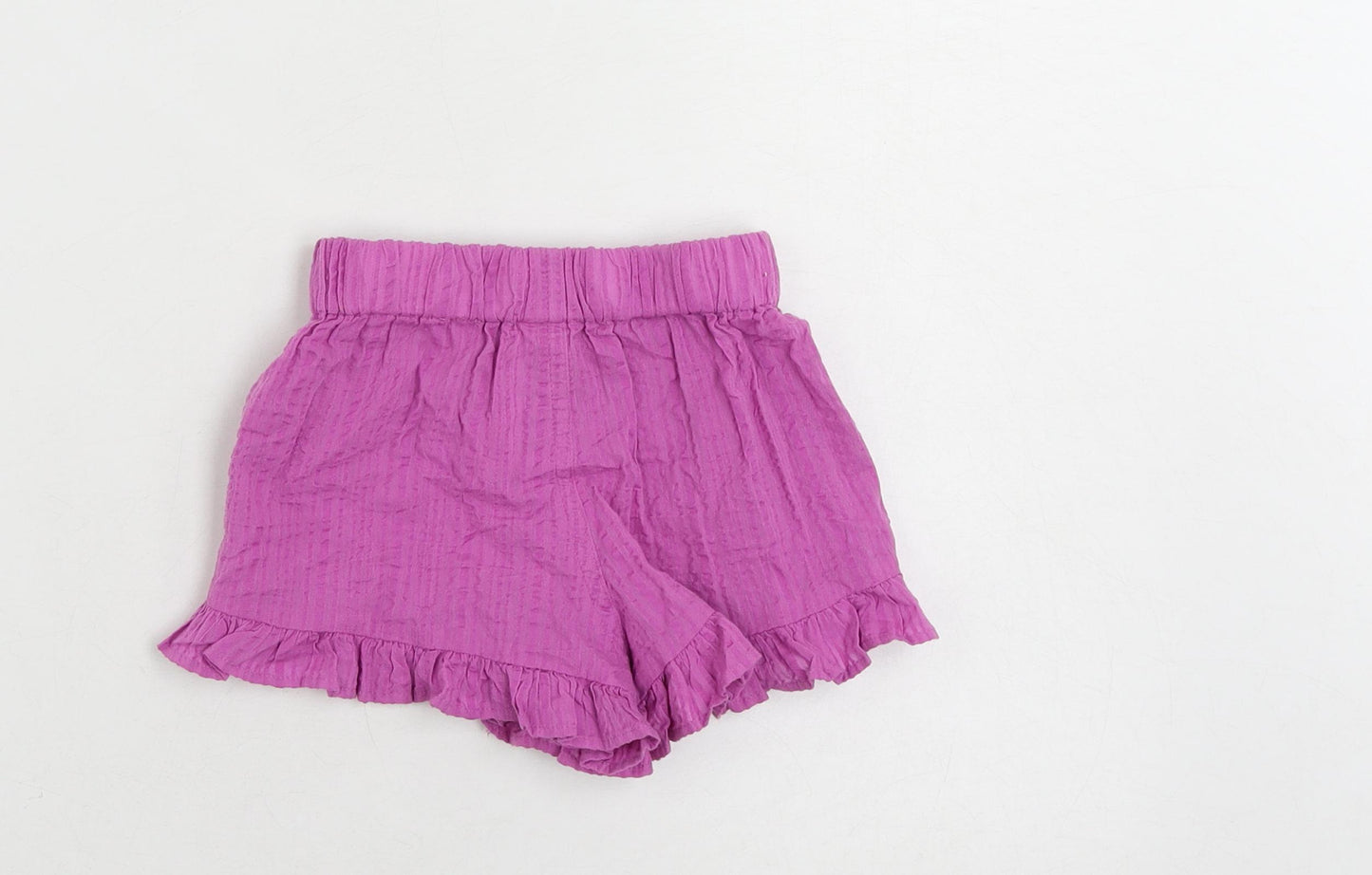 Marks and Spencer Girls Purple Cotton Bermuda Shorts Size 2-3 Years Regular Drawstring - Ruffle