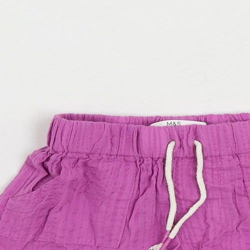 Marks and Spencer Girls Purple Cotton Bermuda Shorts Size 2-3 Years Regular Drawstring - Ruffle