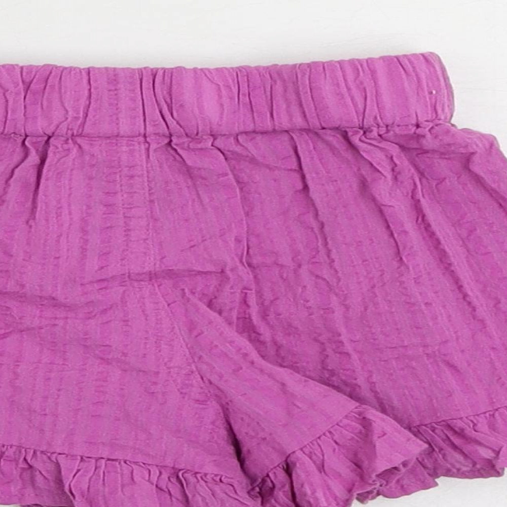 Marks and Spencer Girls Purple Cotton Bermuda Shorts Size 2-3 Years Regular Drawstring - Ruffle