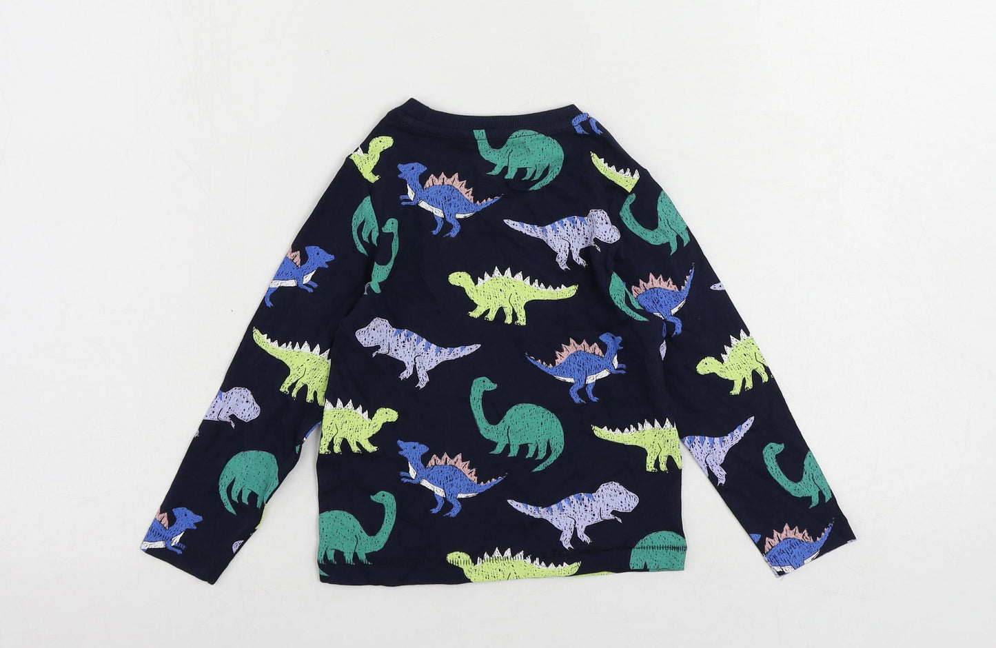 Marks and Spencer Boys Blue Geometric Cotton Pullover T-Shirt Size 2-3 Years Crew Neck Pullover - Dinosaur Print