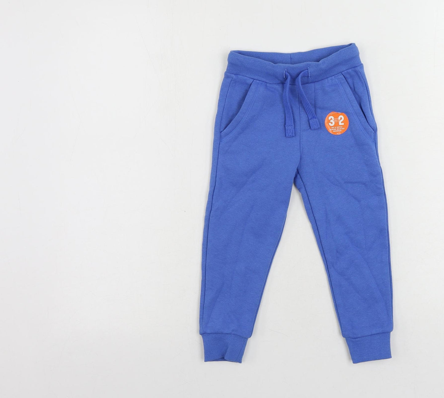 Marks and Spencer Boys Blue Cotton Jogger Trousers Size 2-3 Years Regular Drawstring - Pockets