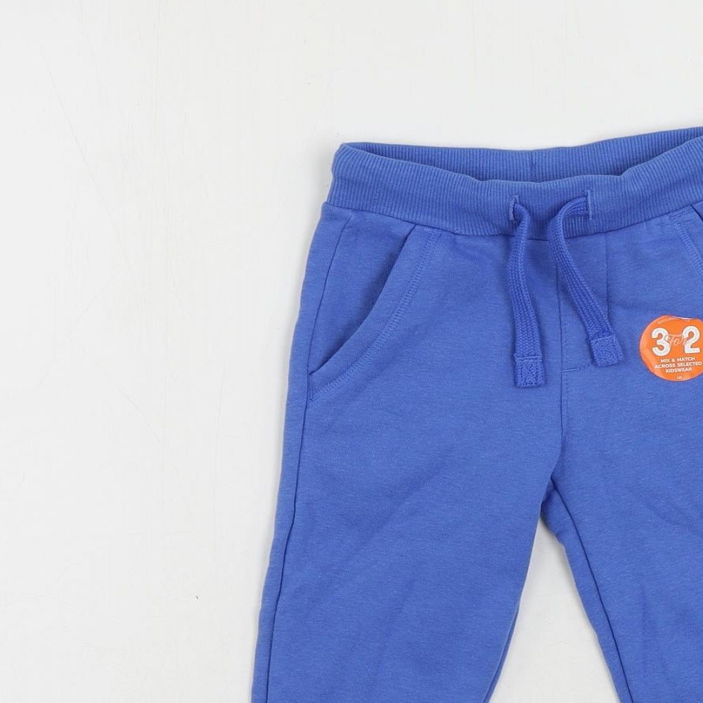 Marks and Spencer Boys Blue Cotton Jogger Trousers Size 2-3 Years Regular Drawstring - Pockets