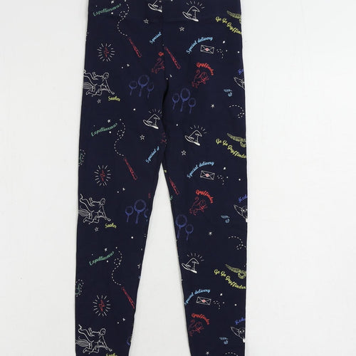 Marks and Spencer Girls Blue Geometric Cotton Jogger Trousers Size 7-8 Years Regular - Harry Potter Leggings