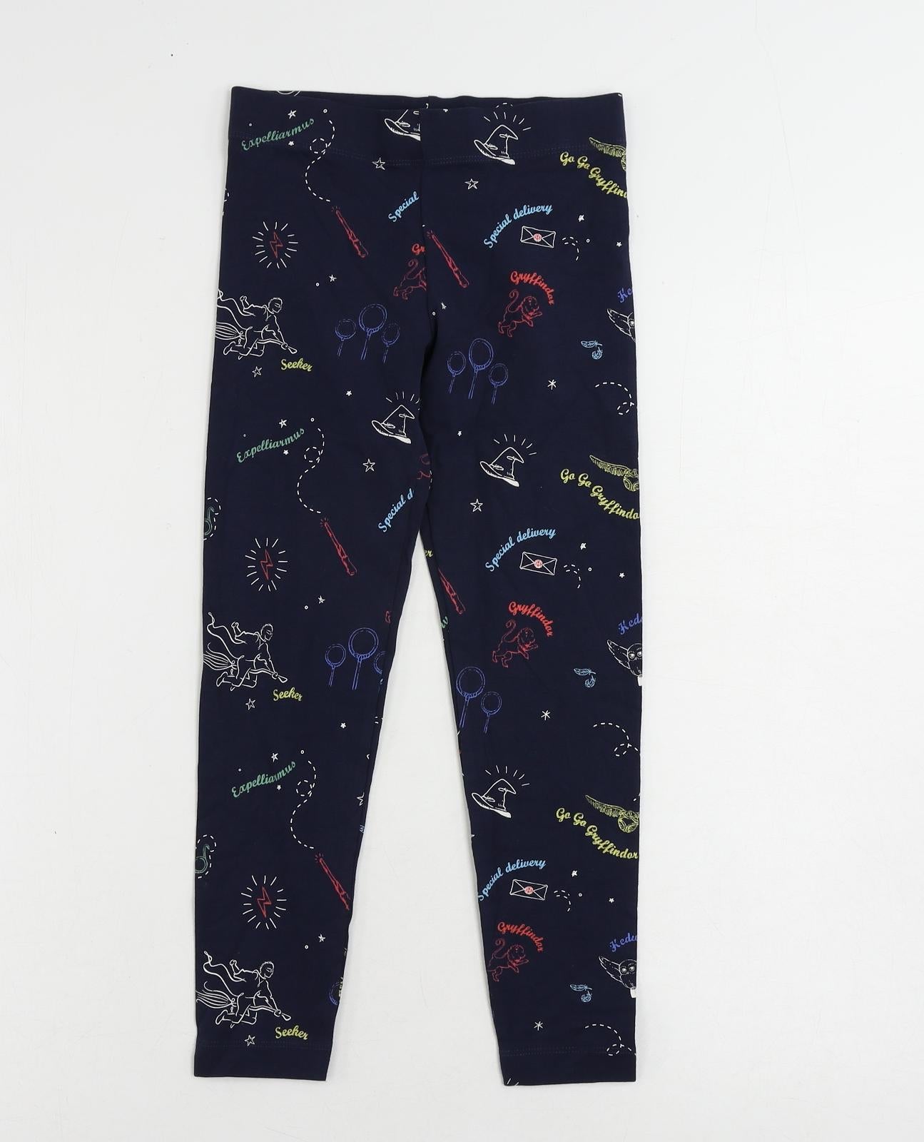 Marks and Spencer Girls Blue Geometric Cotton Jogger Trousers Size 7-8 Years Regular - Harry Potter Leggings