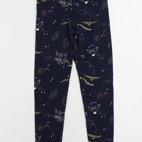 Marks and Spencer Girls Blue Geometric Cotton Jogger Trousers Size 7-8 Years Regular - Harry Potter Leggings