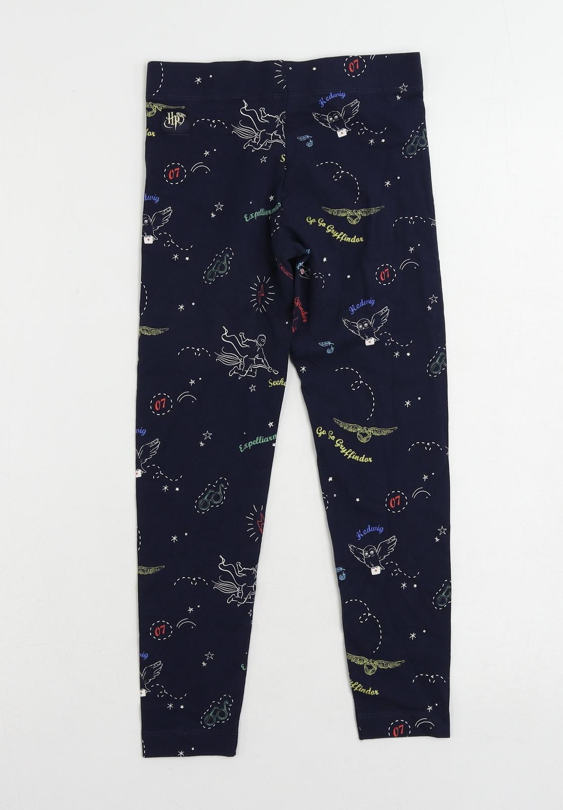 Marks and Spencer Girls Blue Geometric Cotton Jogger Trousers Size 7-8 Years Regular - Harry Potter Leggings