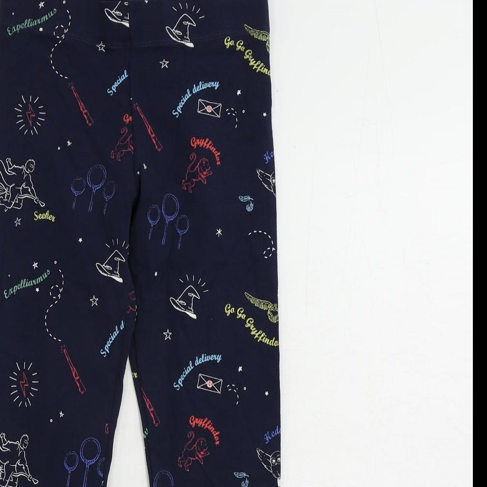Marks and Spencer Girls Blue Geometric Cotton Jogger Trousers Size 7-8 Years Regular - Harry Potter Leggings