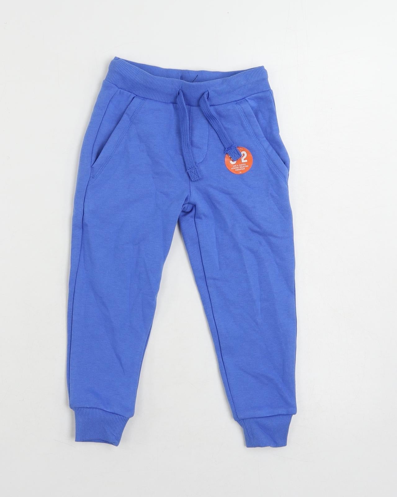 Marks and Spencer Boys Blue Cotton Jogger Trousers Size 3-4 Years Regular Drawstring - Pockets