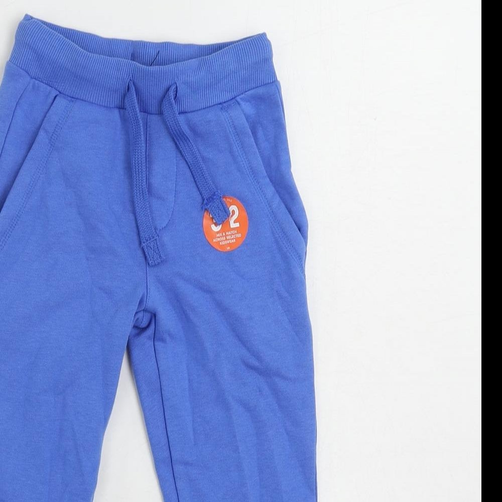 Marks and Spencer Boys Blue Cotton Jogger Trousers Size 3-4 Years Regular Drawstring - Pockets