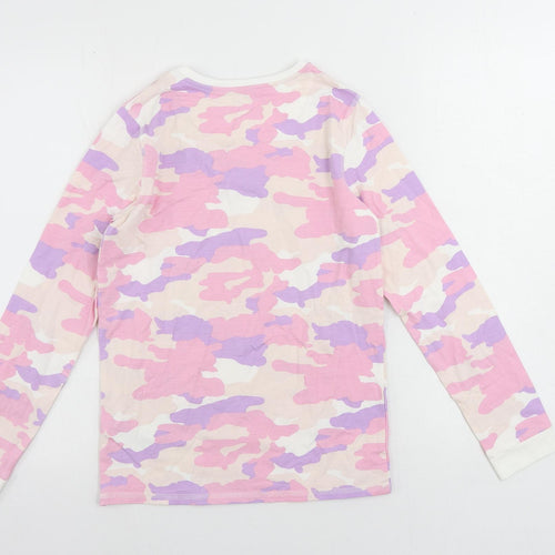 Marks and Spencer Girls Pink Camouflage Cotton Pullover T-Shirt Size 11-12 Years Crew Neck Pullover