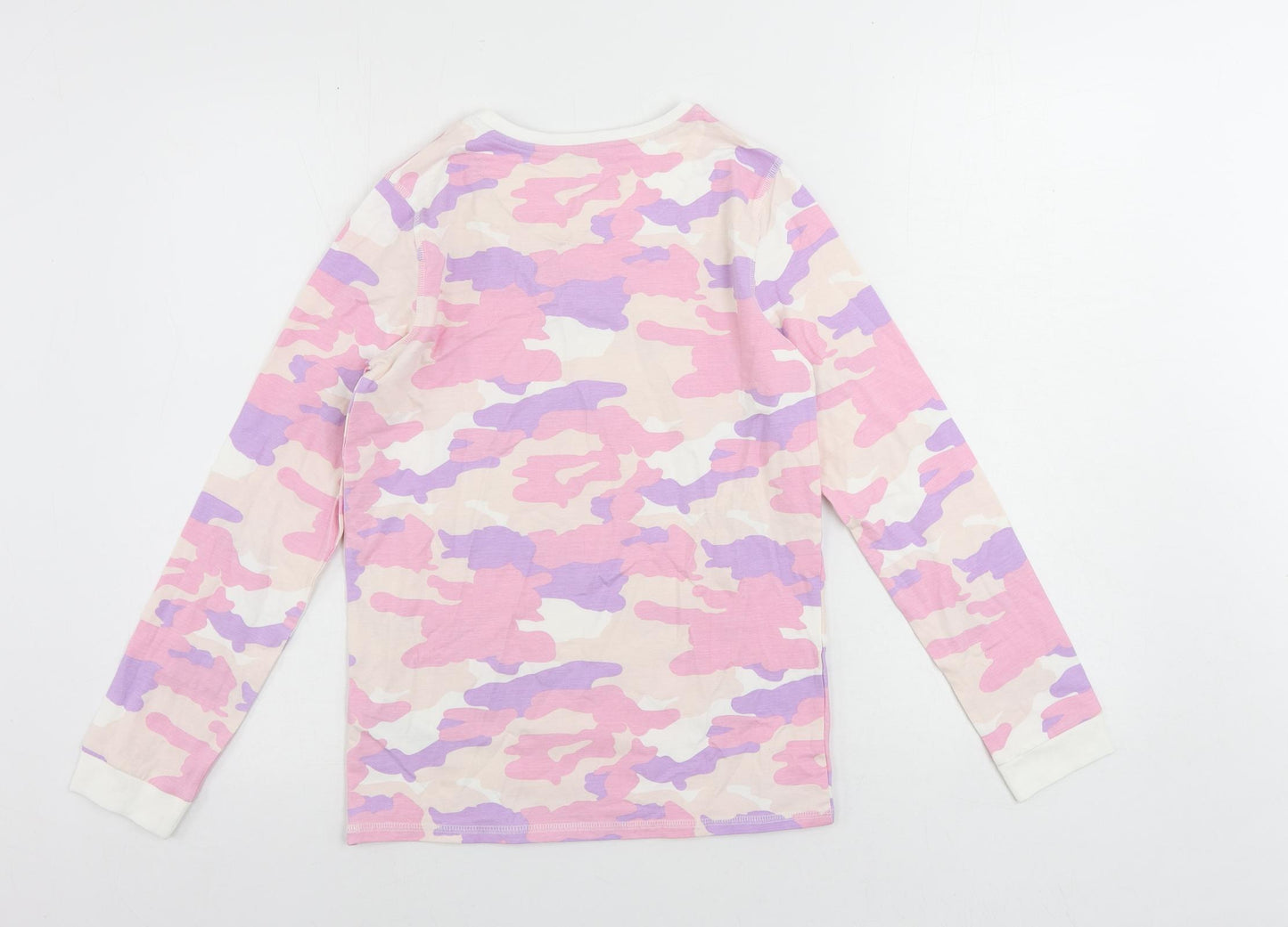 Marks and Spencer Girls Pink Camouflage Cotton Pullover T-Shirt Size 11-12 Years Crew Neck Pullover