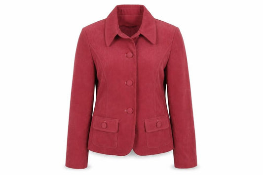 Front view of CMD women’s pink jacket, size UK 12, button