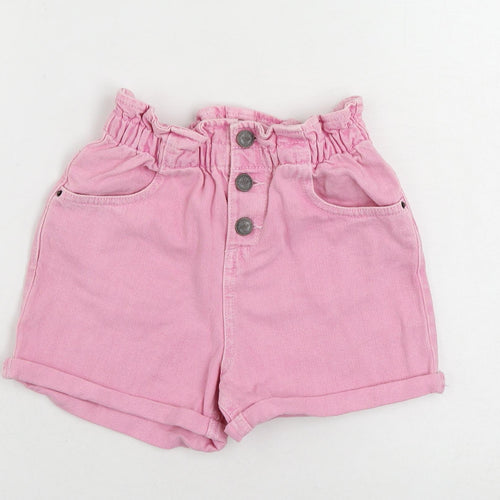 Marks and Spencer Girls Pink Cotton Mom Shorts Size 8-9 Years Regular Buckle - Elastic Waist