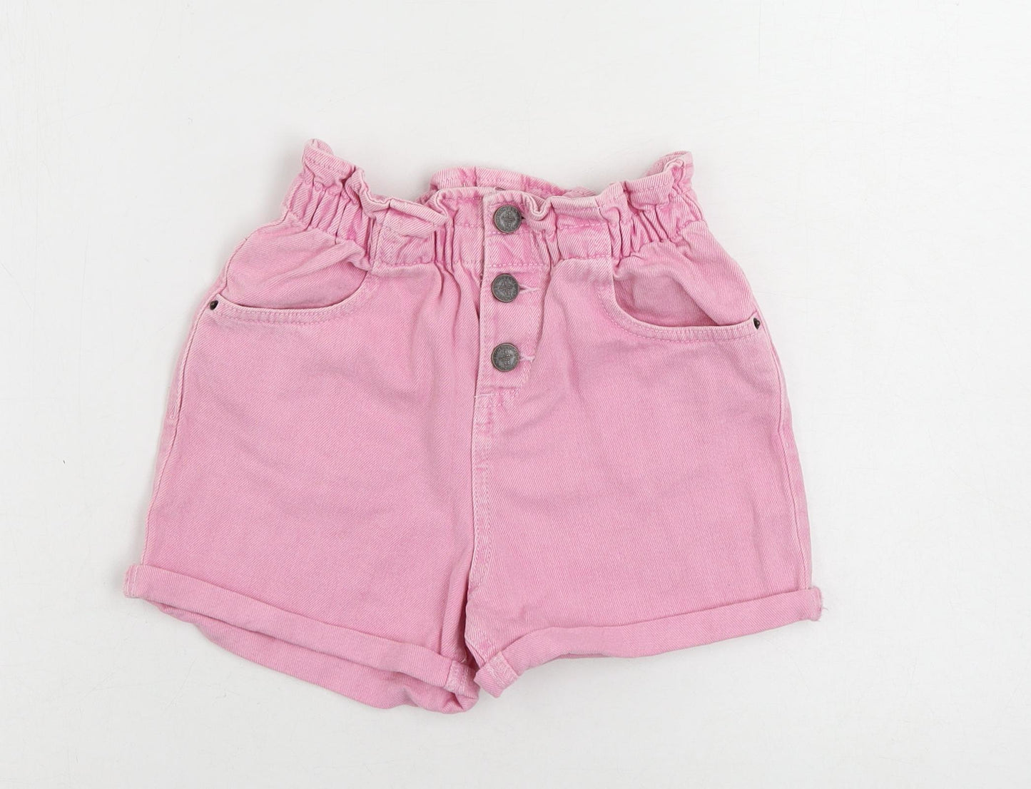 Marks and Spencer Girls Pink Cotton Mom Shorts Size 8-9 Years Regular Buckle - Elastic Waist