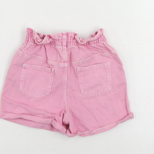 Marks and Spencer Girls Pink Cotton Mom Shorts Size 8-9 Years Regular Buckle - Elastic Waist