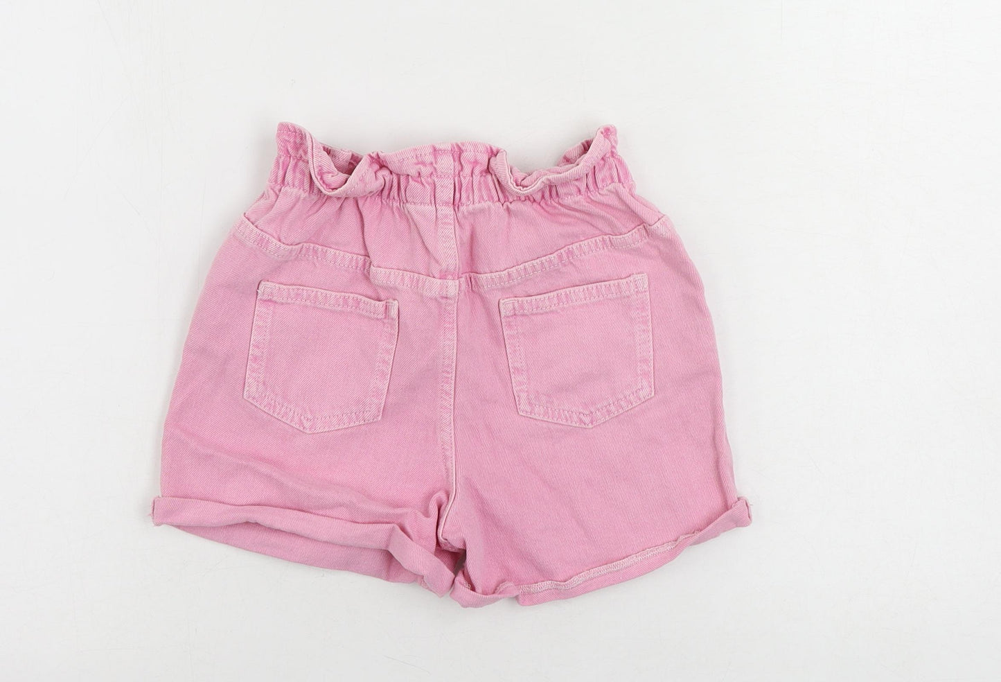 Marks and Spencer Girls Pink Cotton Mom Shorts Size 8-9 Years Regular Buckle - Elastic Waist