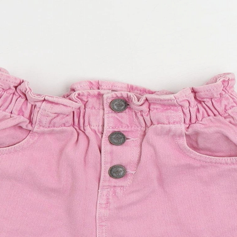 Marks and Spencer Girls Pink Cotton Mom Shorts Size 8-9 Years Regular Buckle - Elastic Waist