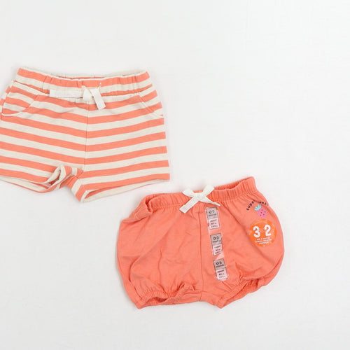 Marks and Spencer Baby Pink Striped Cotton Shorts Set Outfit/Set Size 0-3 Months