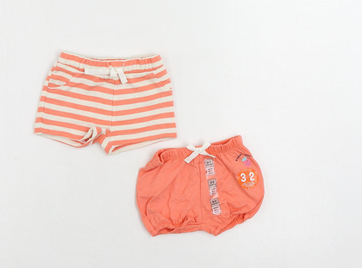 Marks and Spencer Baby Pink Striped Cotton Shorts Set Outfit/Set Size 0-3 Months