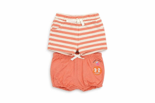 Front view of Marks & Spencer Baby Pink Striped Cotton Shorts Set Outfit/Set, size 0-3, Months