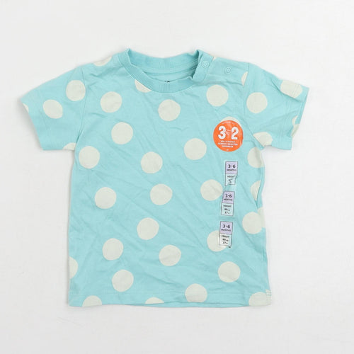Marks and Spencer Baby Blue Polka Dot Cotton Pullover T-Shirt Size 3-6 Months Crew Neck Snap