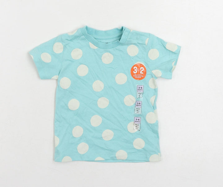 Marks and Spencer Baby Blue Polka Dot Cotton Pullover T-Shirt Size 3-6 Months Crew Neck Snap
