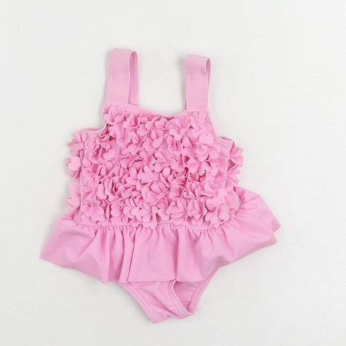 Marks and Spencer Baby Pink Polyamide Unitard One-Piece Size 0-3 Months - Swimsuit 3D Flowers