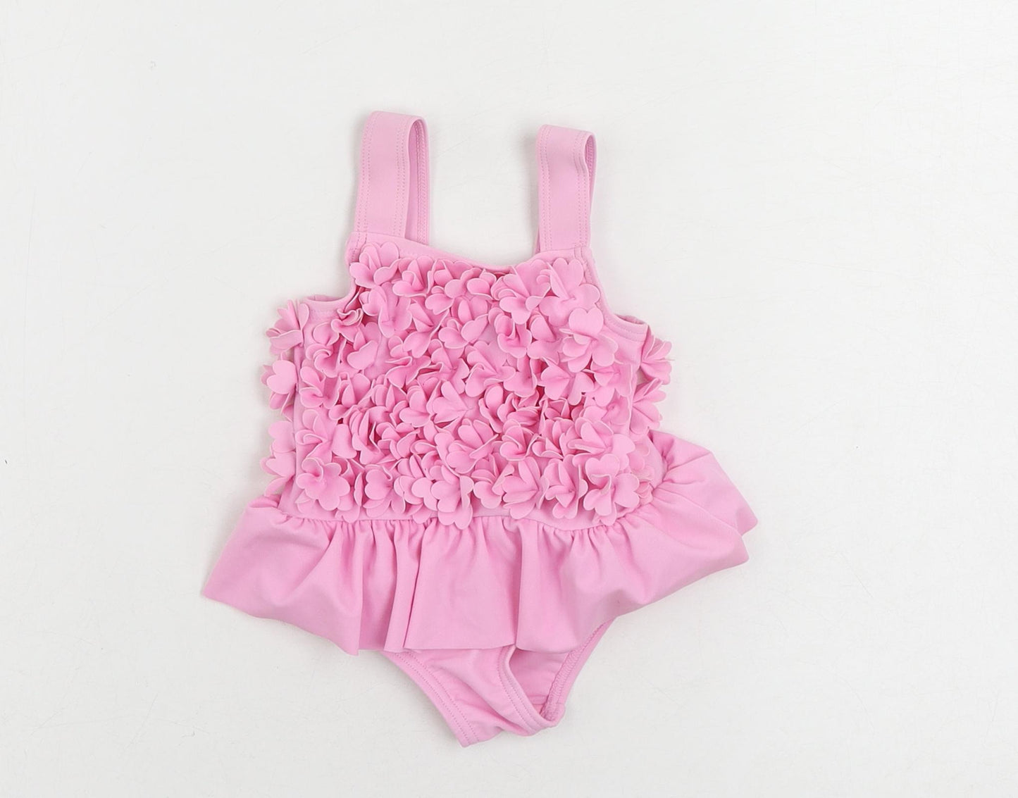 Marks and Spencer Baby Pink Polyamide Unitard One-Piece Size 0-3 Months - Swimsuit 3D Flowers