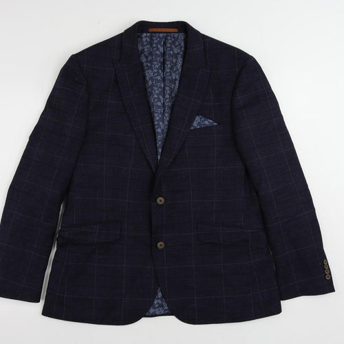 Burton Mens Blue Plaid Polyester Jacket Blazer Size 42 Regular