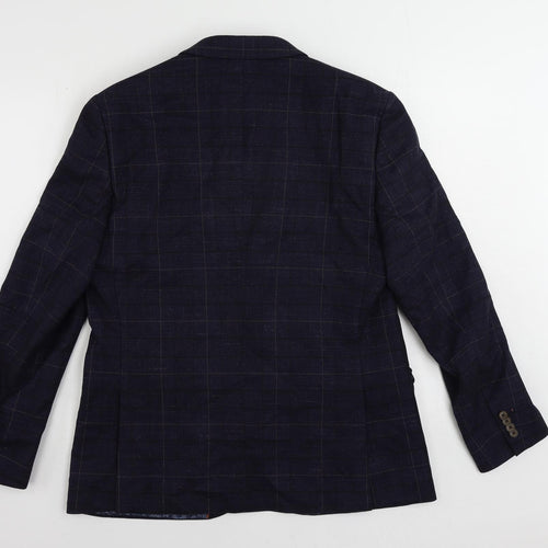 Burton Mens Blue Plaid Polyester Jacket Blazer Size 42 Regular