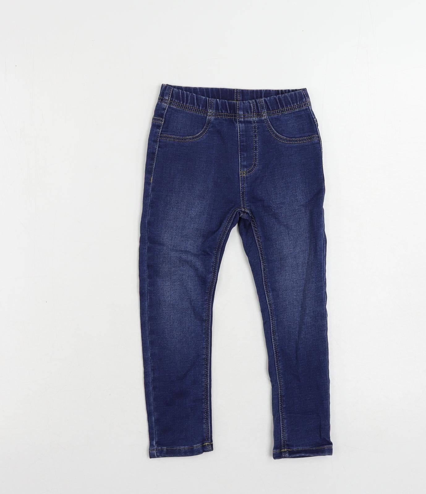 Marks and Spencer Girls Blue Cotton Jegging Jeans Size 3-4 Years Regular - Elastic Waist