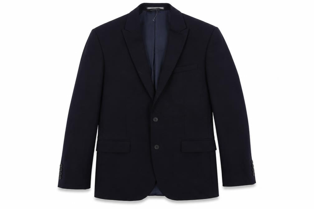 Front view of Marks & Spencer men’s blue wool jacket suit jacket, size 42, regular