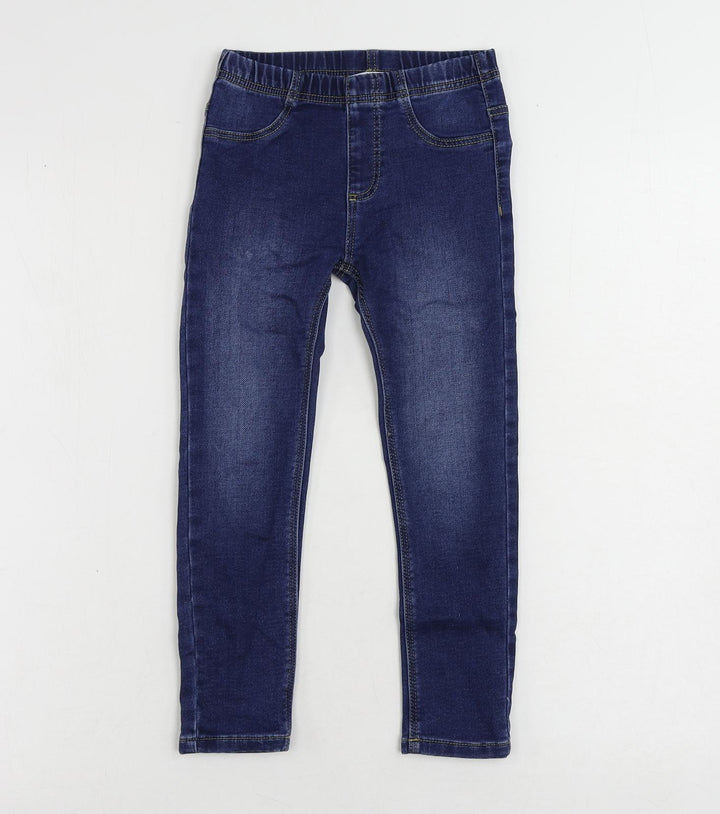 Marks and Spencer Girls Blue Cotton Jegging Jeans Size 5-6 Years Regular - Elastic Waist