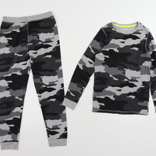 Marks and Spencer Boys Grey Camouflage Cotton Pyjama Set Size 8-9 Years Pullover