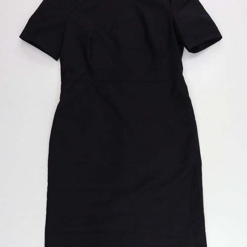 John Lewis Womens Blue Polyester Pencil Dress Size 12 Boat Neck Zip