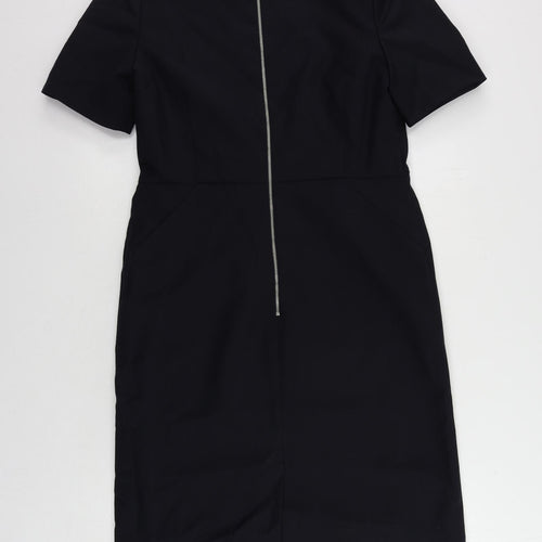John Lewis Womens Blue Polyester Pencil Dress Size 12 Boat Neck Zip