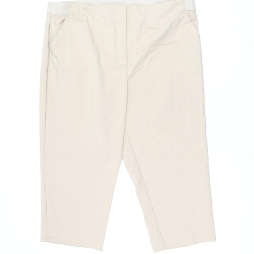 Marks and Spencer Womens Beige Cotton Cropped Trousers Size 22 L21.5 in Regular