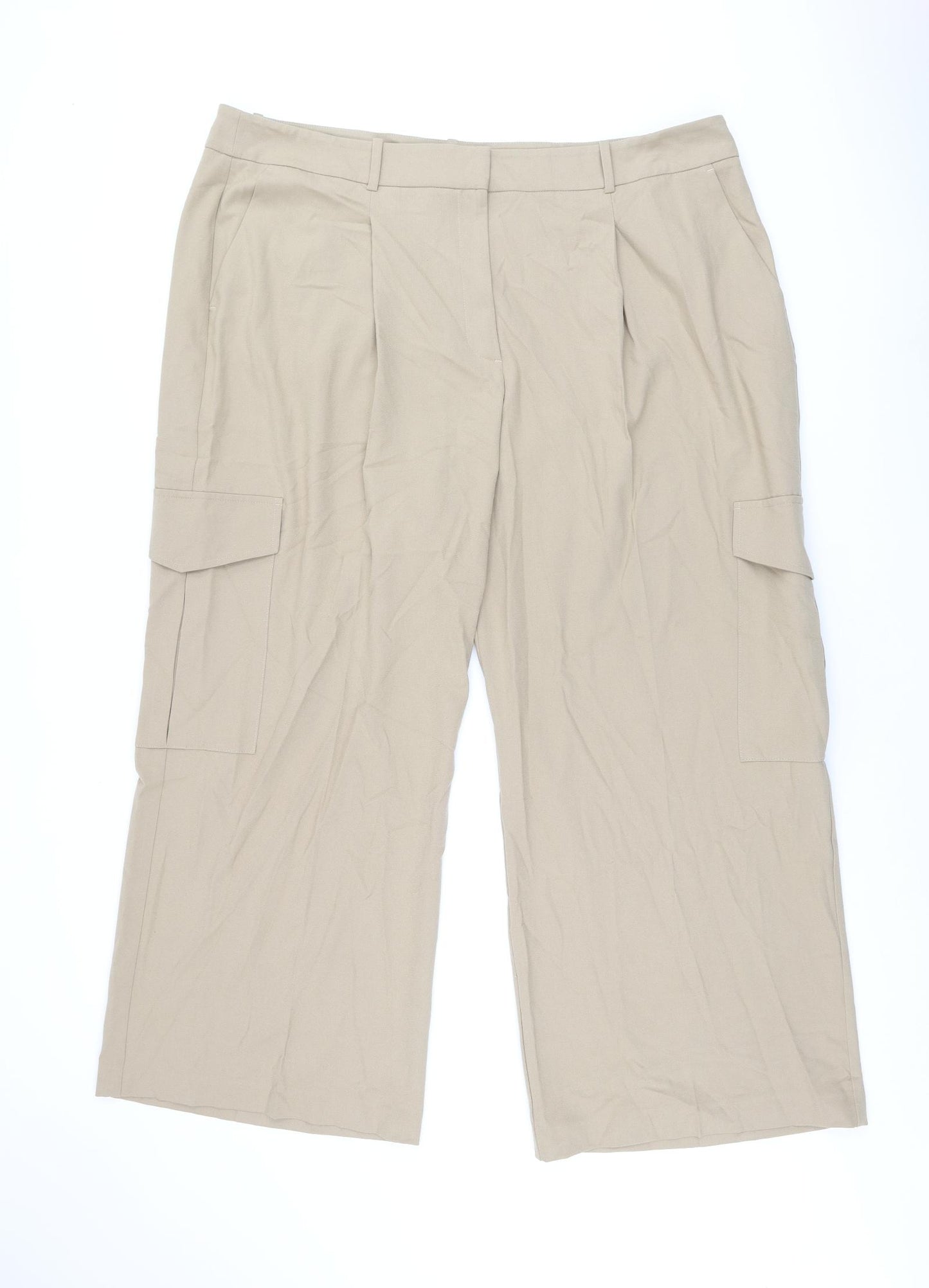 Marks and Spencer Womens Beige Polyester Trousers Size 22 L29 in Regular Zip