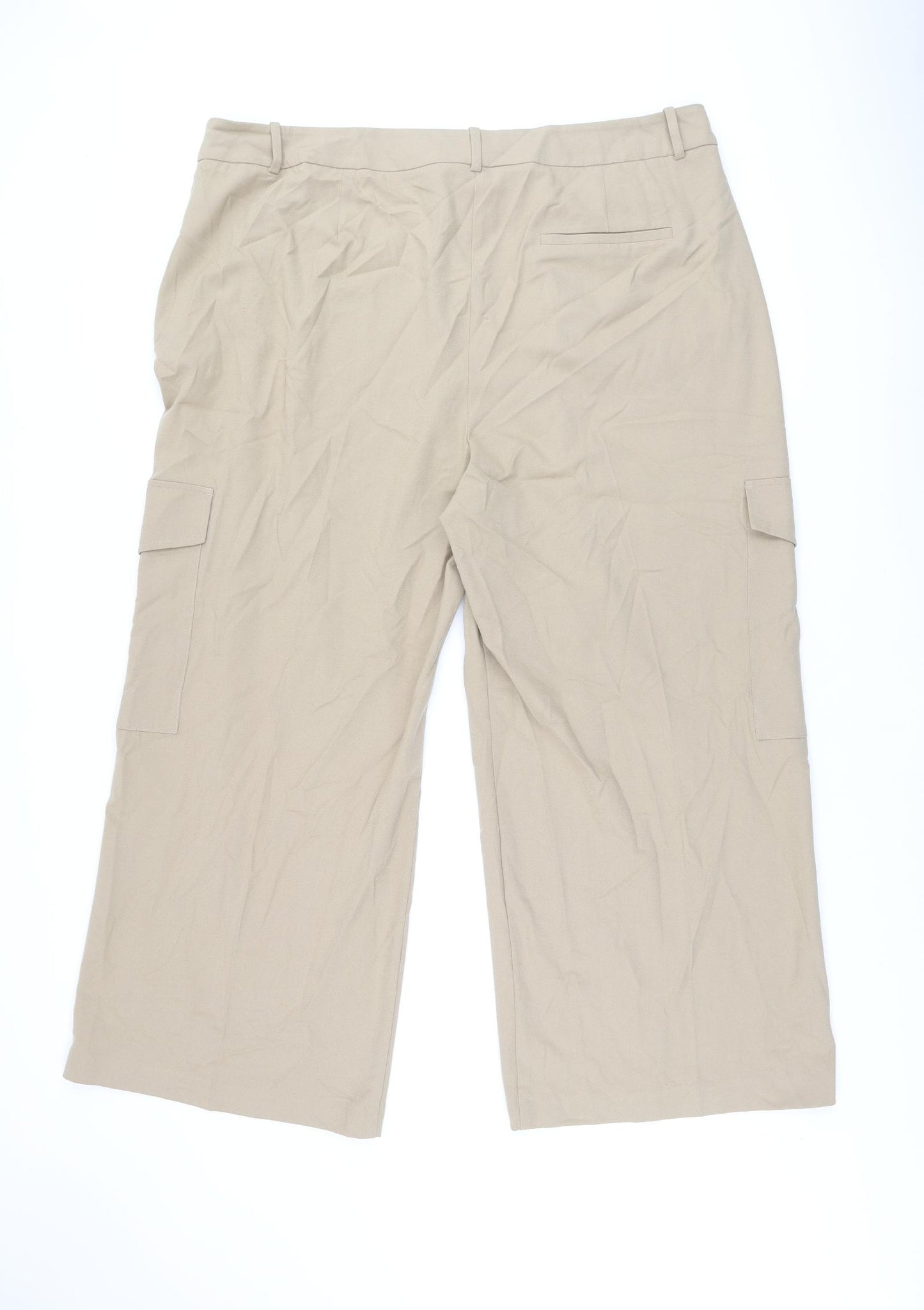 Marks and Spencer Womens Beige Polyester Trousers Size 22 L29 in Regular Zip