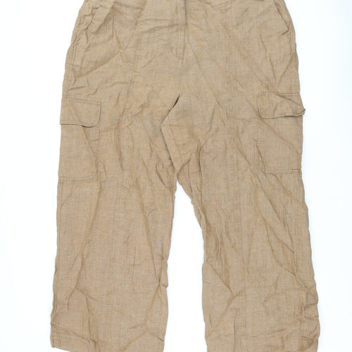 Marks and Spencer Womens Brown Linen Trousers Size 22 L28 in Regular Zip