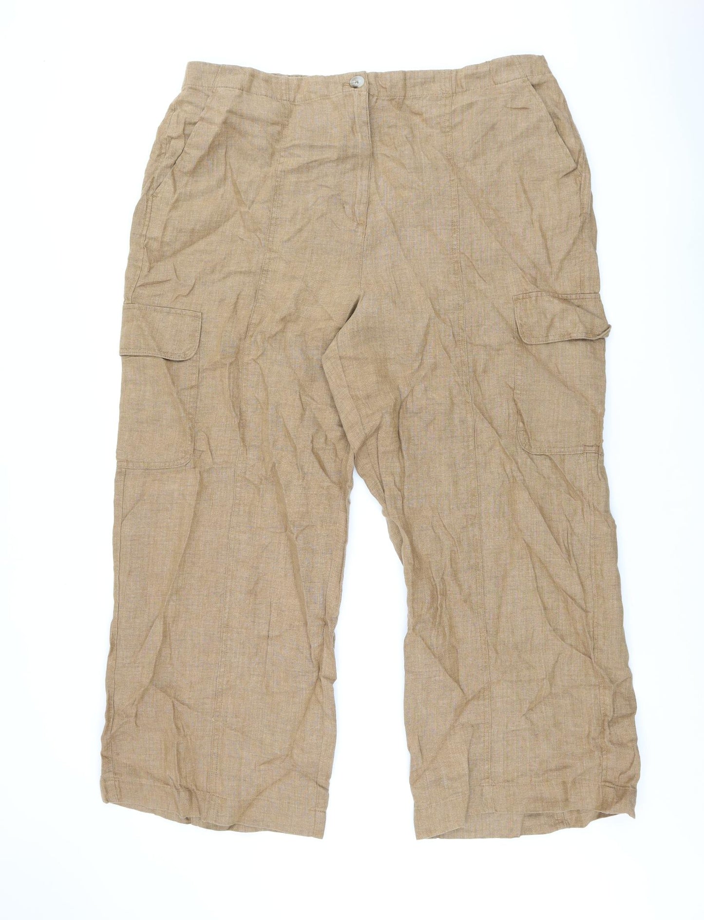 Marks and Spencer Womens Brown Linen Trousers Size 22 L28 in Regular Zip