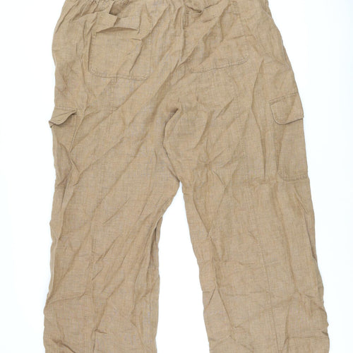 Marks and Spencer Womens Brown Linen Trousers Size 22 L28 in Regular Zip