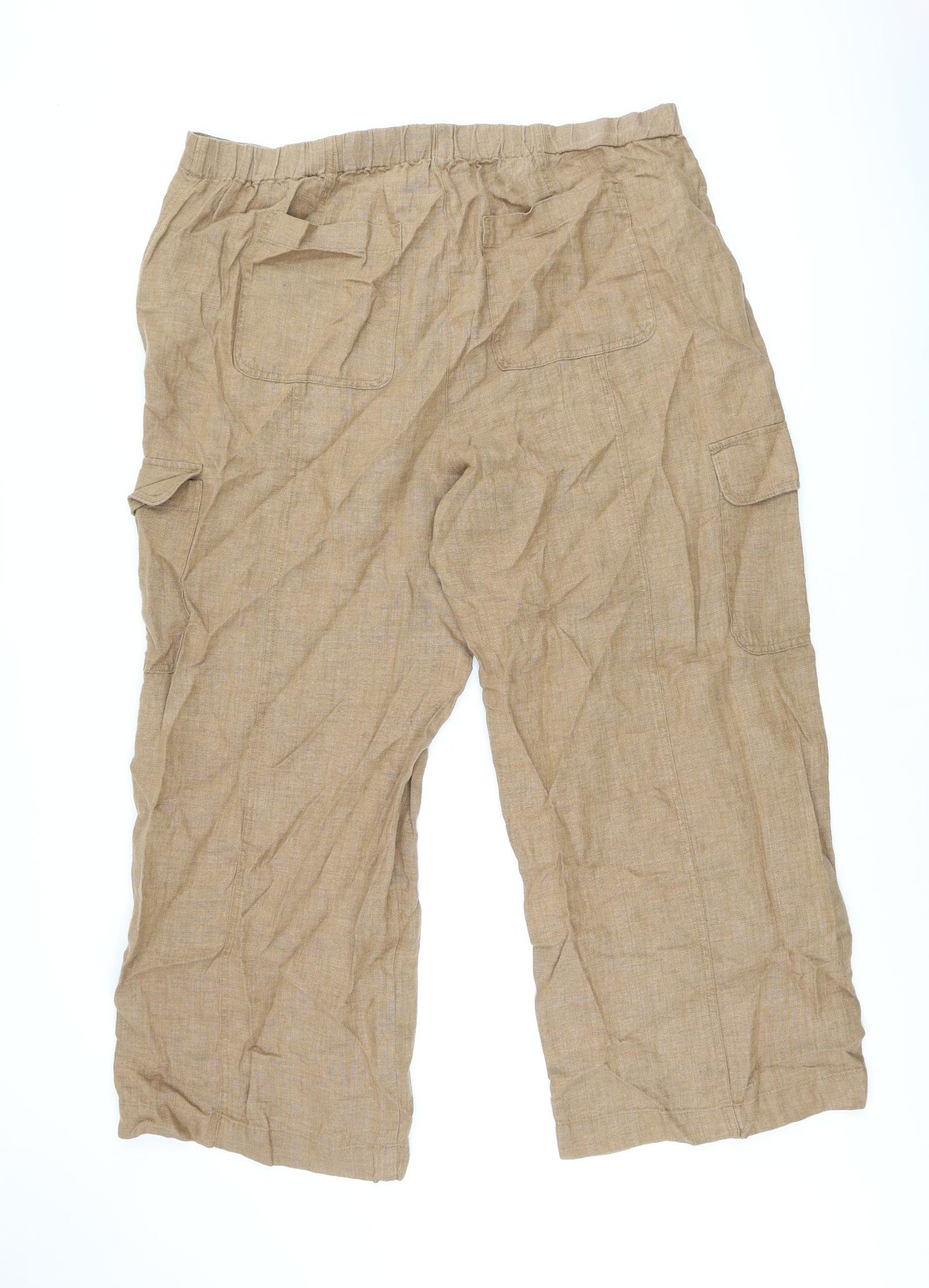 Marks and Spencer Womens Brown Linen Trousers Size 22 L28 in Regular Zip
