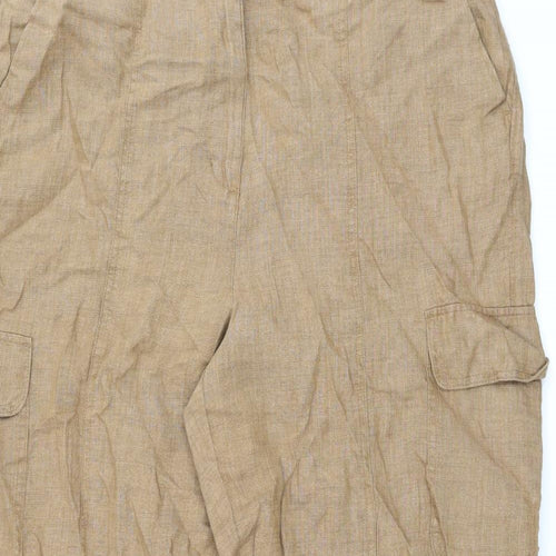 Marks and Spencer Womens Brown Linen Trousers Size 22 L28 in Regular Zip