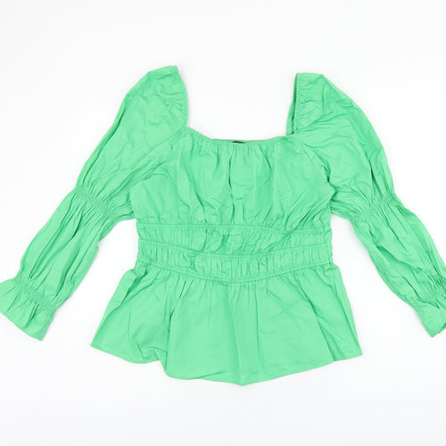 Marks and Spencer Womens Green Cotton Basic T-Shirt Size 14 Square Neck