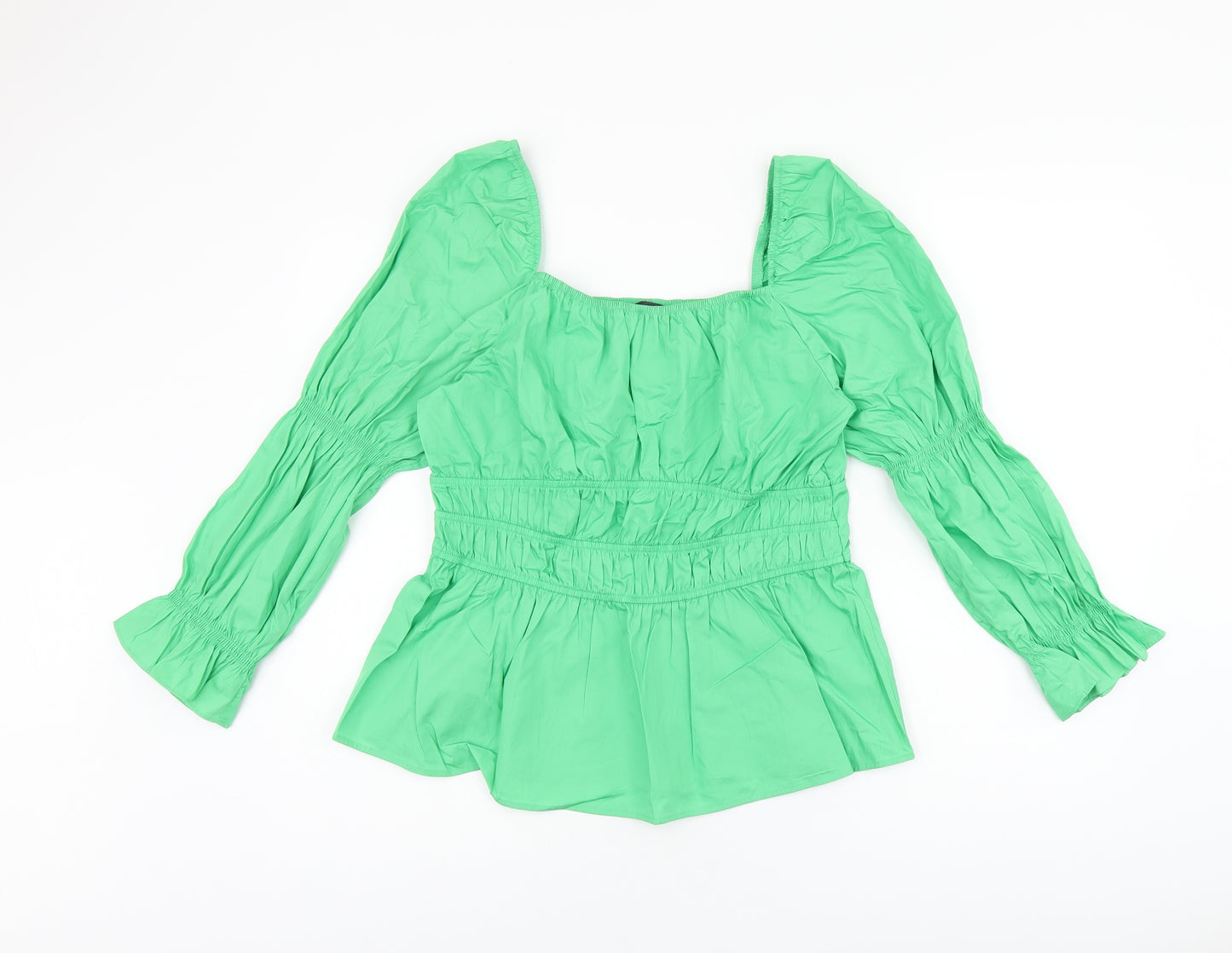 Marks and Spencer Womens Green Cotton Basic T-Shirt Size 14 Square Neck