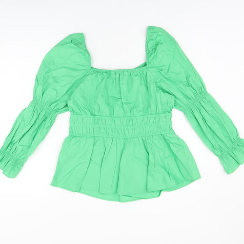Marks and Spencer Womens Green Cotton Basic T-Shirt Size 14 Square Neck