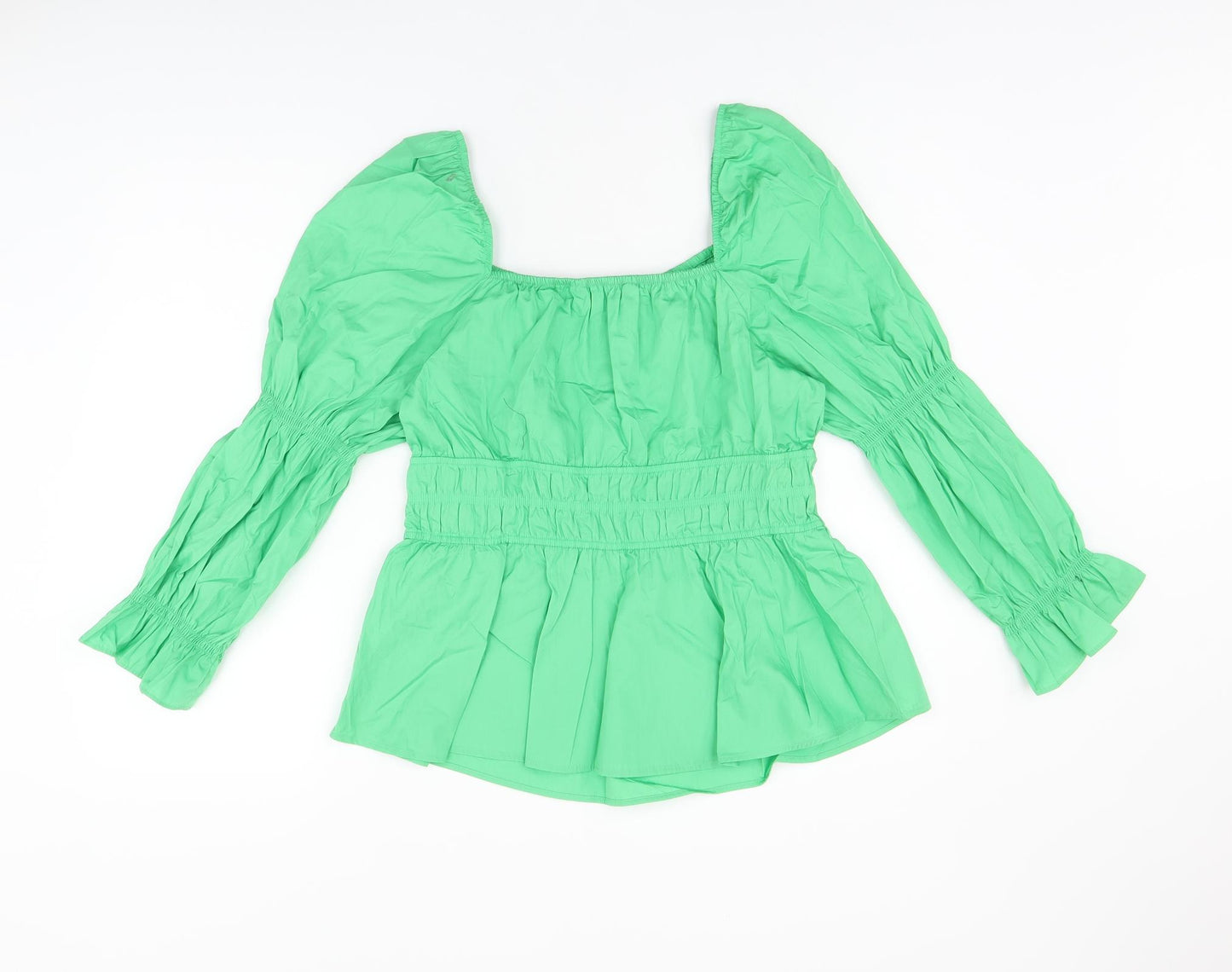 Marks and Spencer Womens Green Cotton Basic T-Shirt Size 14 Square Neck