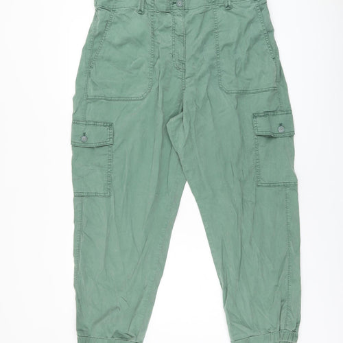 Marks and Spencer Womens Green Lyocell Cargo Trousers Size 18 L25 in Regular Zip