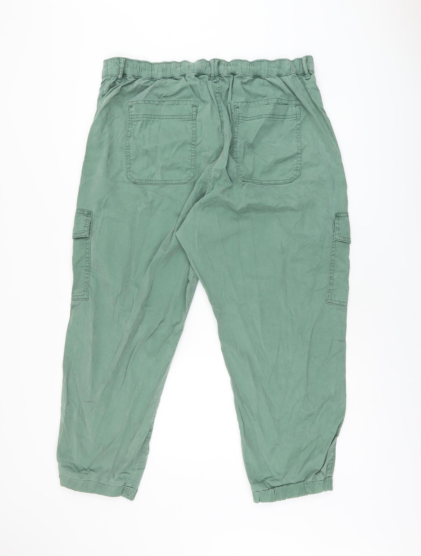 Marks and Spencer Womens Green Lyocell Cargo Trousers Size 18 L25 in Regular Zip